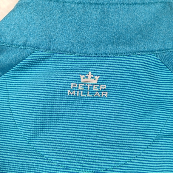 Peter Millar Pullover Mens Medium Blue Crown Sport Performance 1/4 Zip Striped - Picture 9 of 13